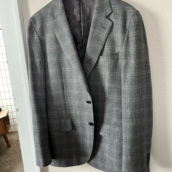 Baroni Menswear Wool 2 Button Gray Checkered Men's Blazer - Picture 2 of 16